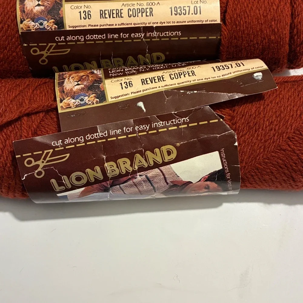 Lion Brand Cape Cod 100% Pure Virgin Wool Yarn Revere Copper 6 Skeins Vintage
